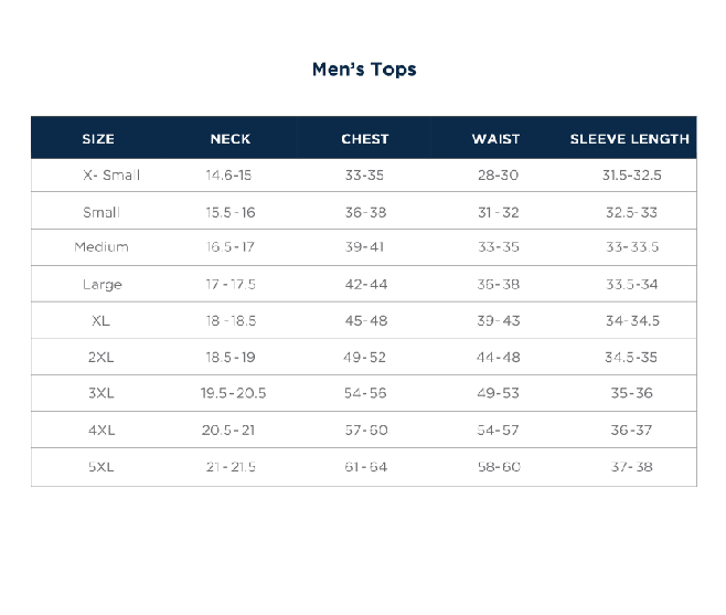 Men's Trail Softshell size chart